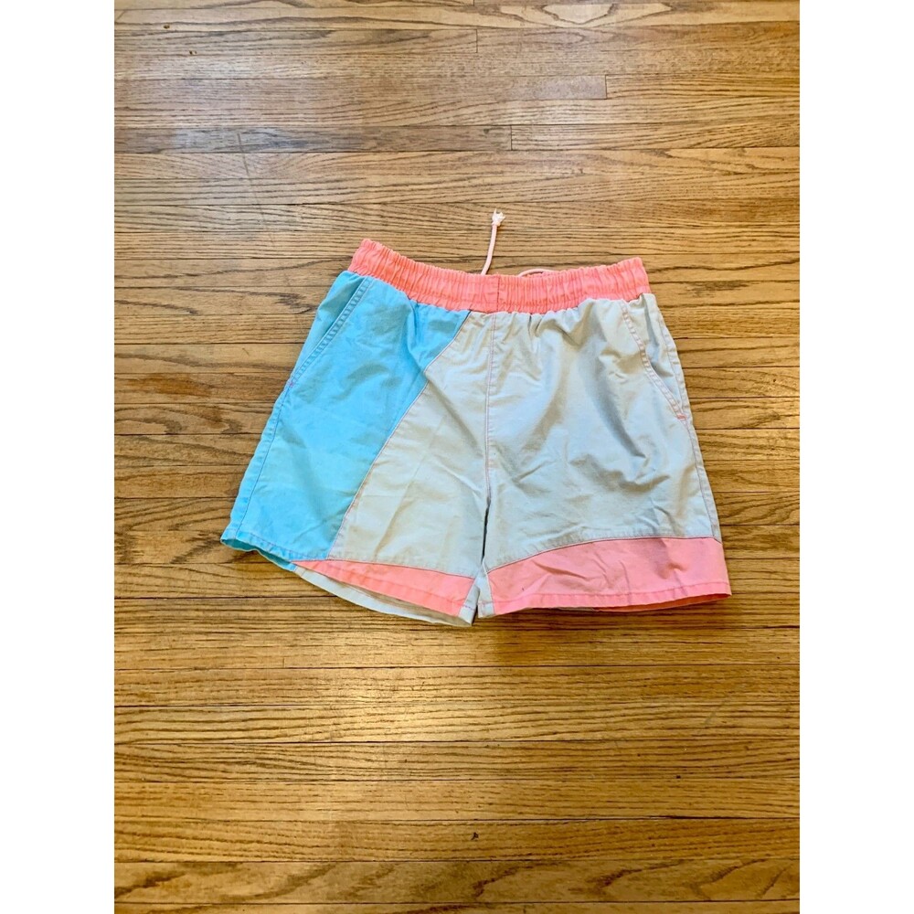 VTG 80s 90s First St Station Pastel Swim Shorts Colorblock Gym Drawstring Preppy